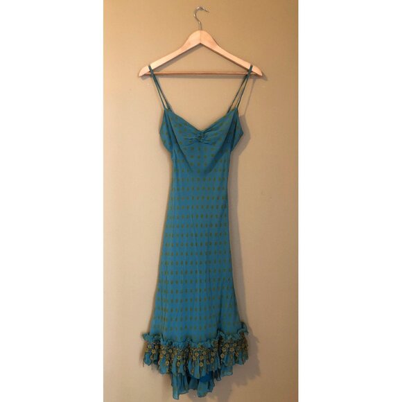 Betsey Johnson vintage 1990s y2k blue green bias cut silk lace slip dress - Picture 2 of 10